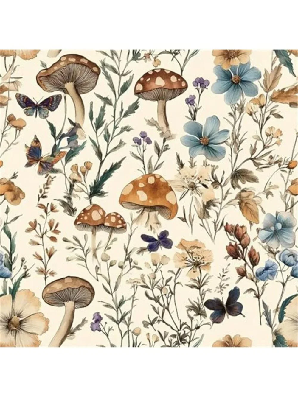 Mushroom Forest Peel Stick Wallpaper Boho Vintage Floral Contact Paper Beige